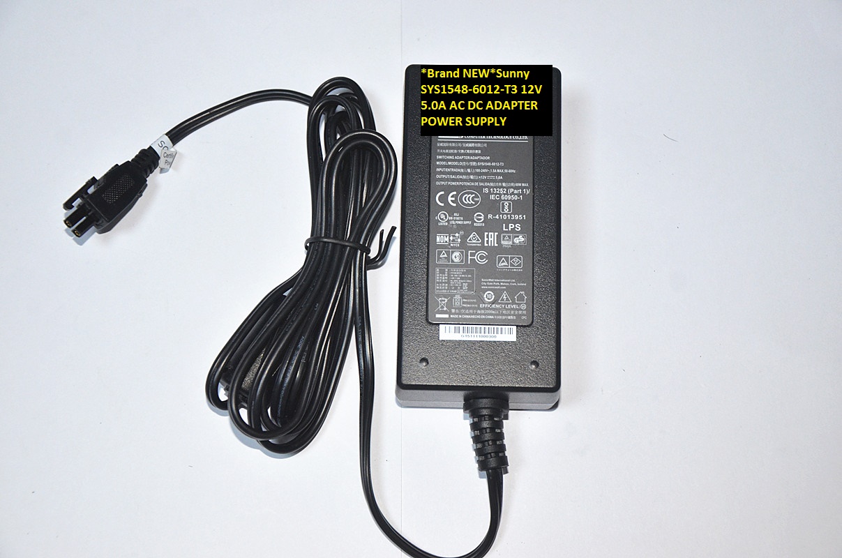 *Brand NEW*Sunny 12V 5.0A SYS1548-6012-T3 AC DC ADAPTER POWER SUPPLY - Click Image to Close